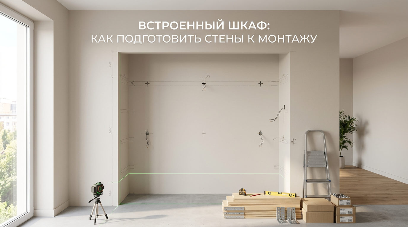 Процесс подготовки ниши и комнаты к монтажу встроенного шкафа