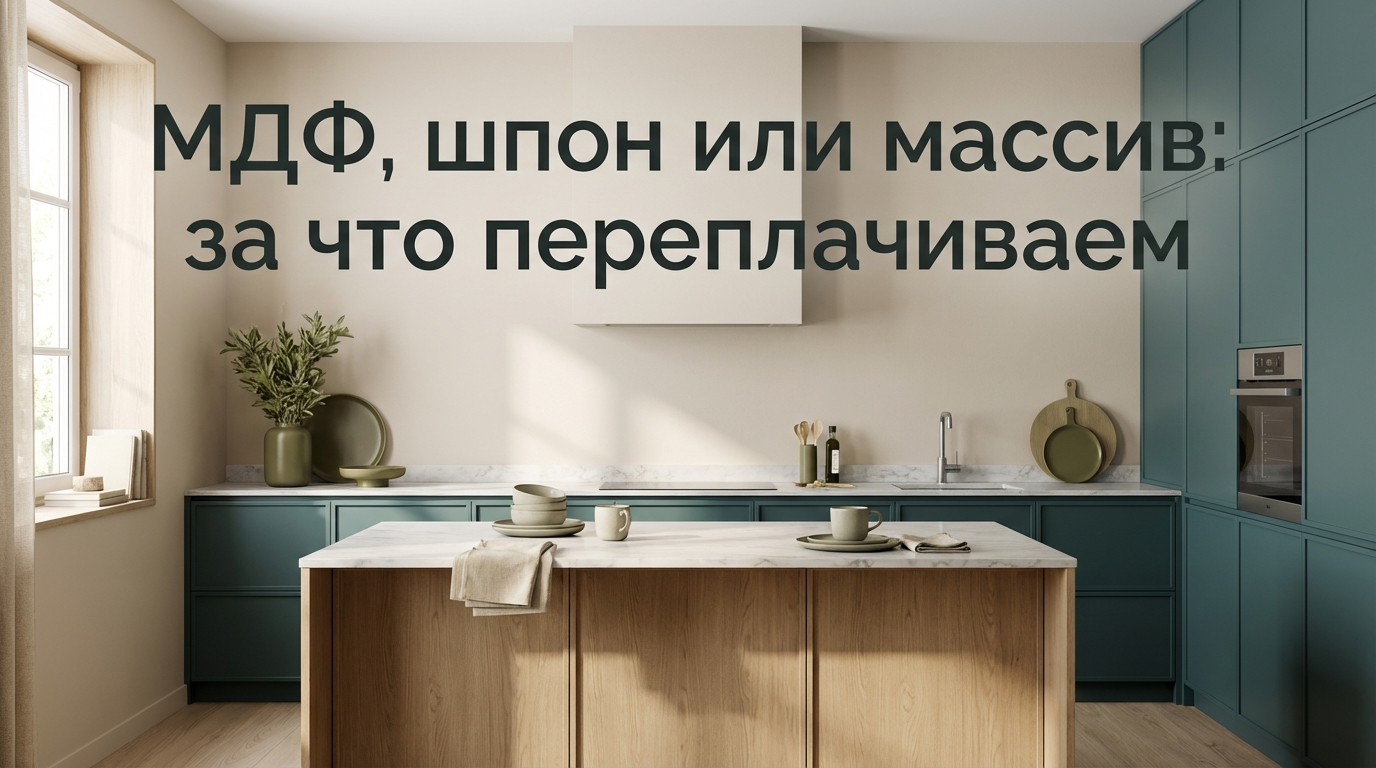 Образцы фасадов кухни из МДФ, шпона и массива дерева для сравнения цены