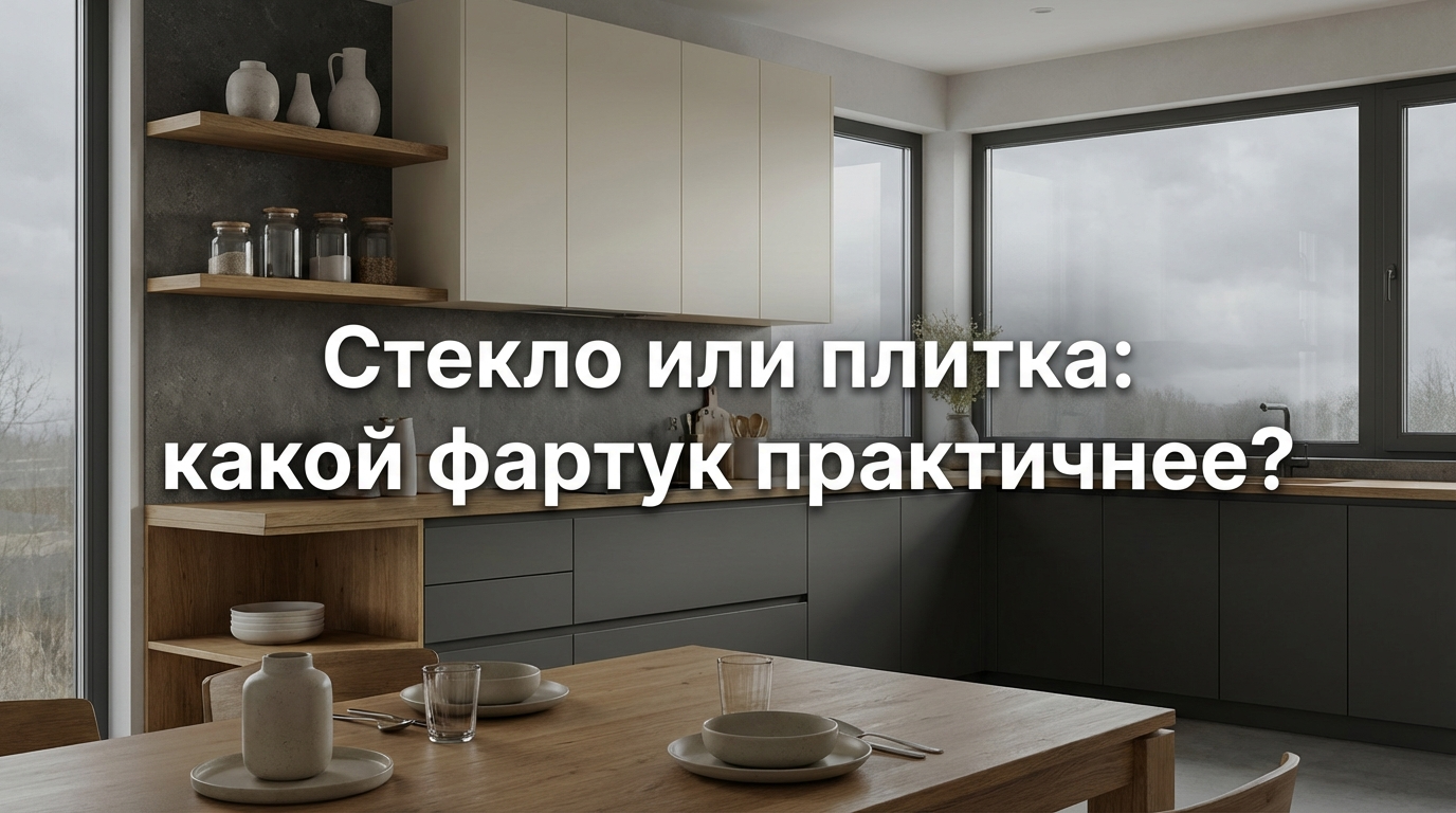 Кухонный фартук из плитки, стекла и МДФ на современной кухне