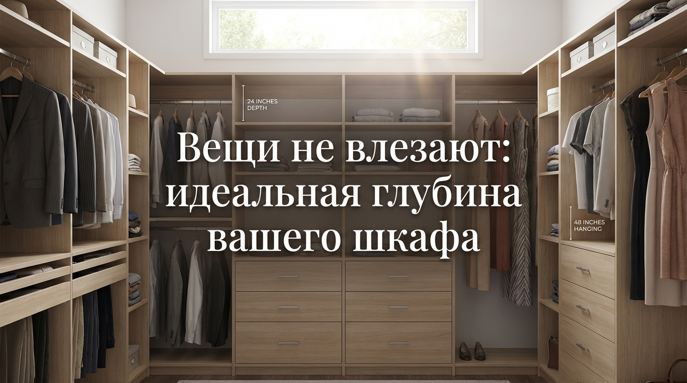 Схема со стандартами глубины, ширины и высоты шкафа для правильного хранения разной одежды