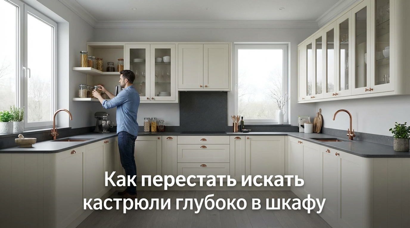 Комплектация нижней базы кухни современными выдвижными корзинами и ящиками