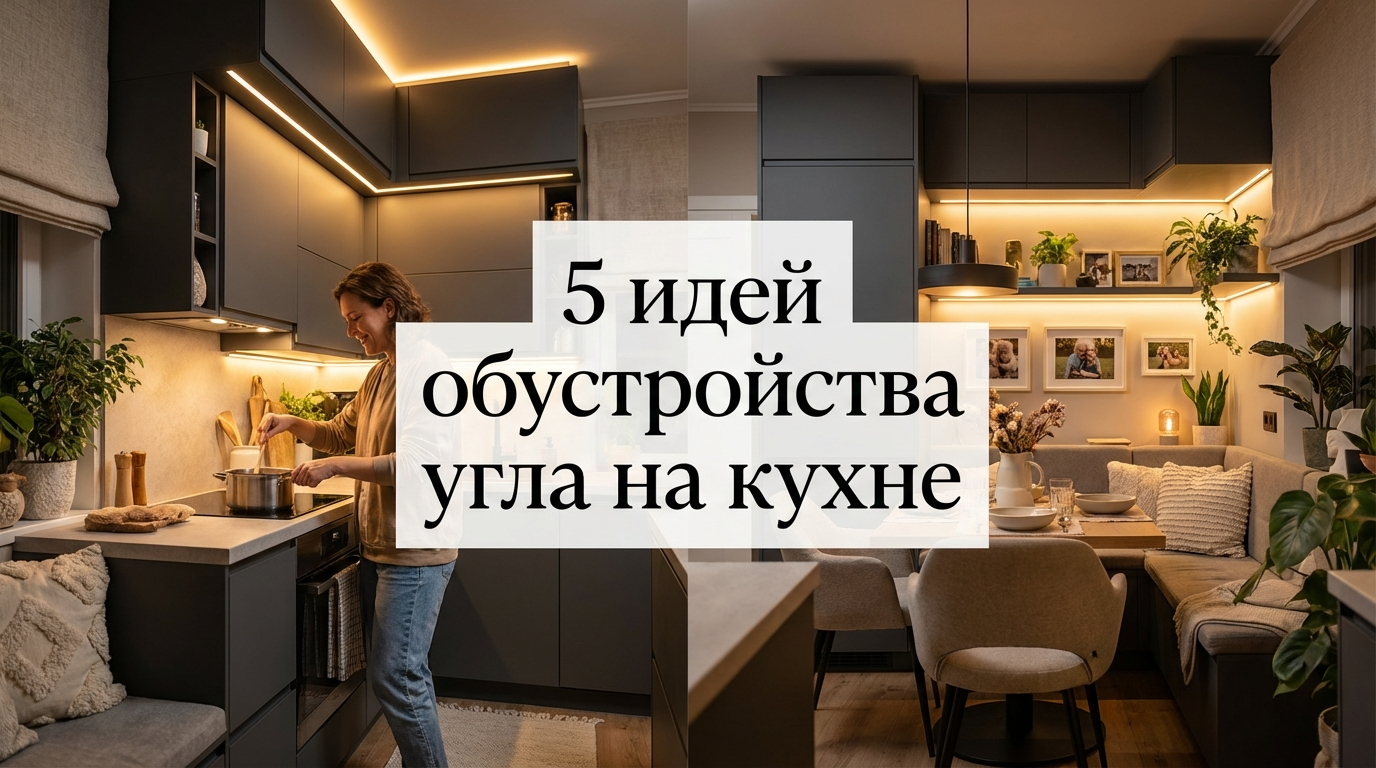 Интерьер угловой кухни с современными решениями для хранения в угловом шкафу