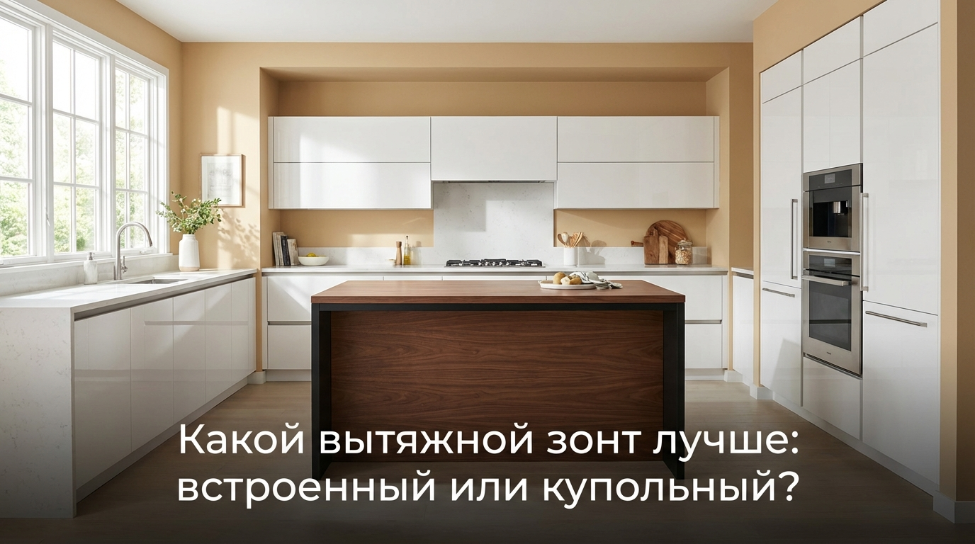Встроенная, купольная и наклонная кухонные вытяжки в интерьере кухни