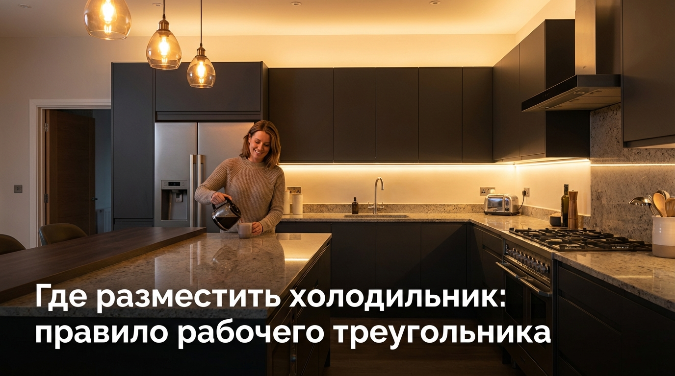 Схема расположения холодильника на кухне согласно правилу рабочего треугольника