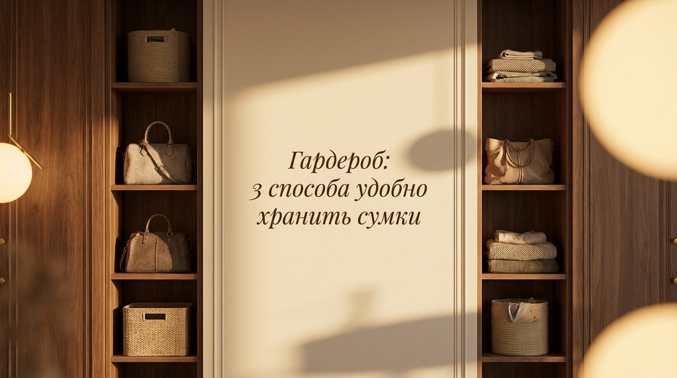 Организация хранения сумок на полках и крючках в гардеробной