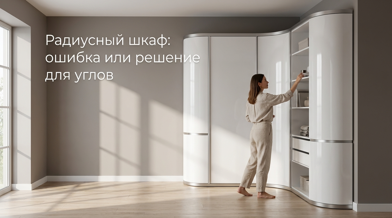 Радиусный шкаф-купе с комбинированными изогнутыми фасадами в интерьере