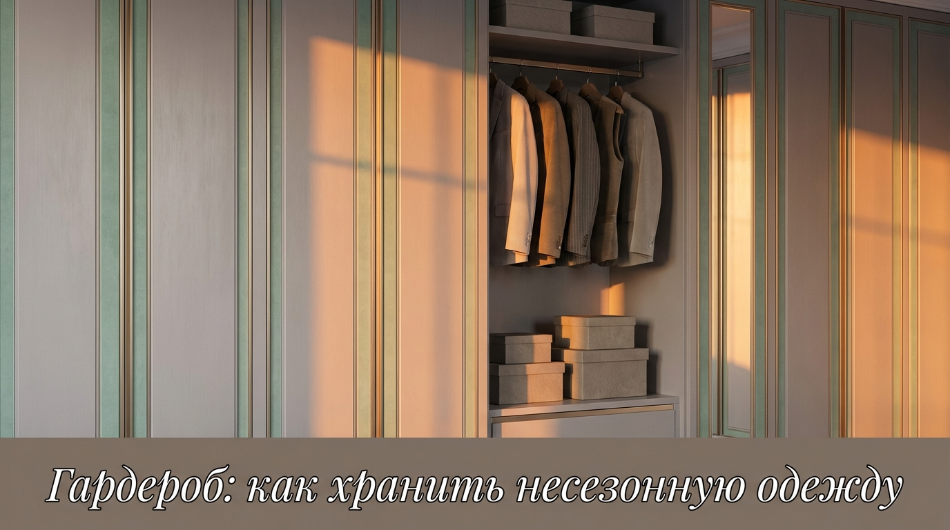 Компактная гардеробная система с разложенными по сезонам вещами