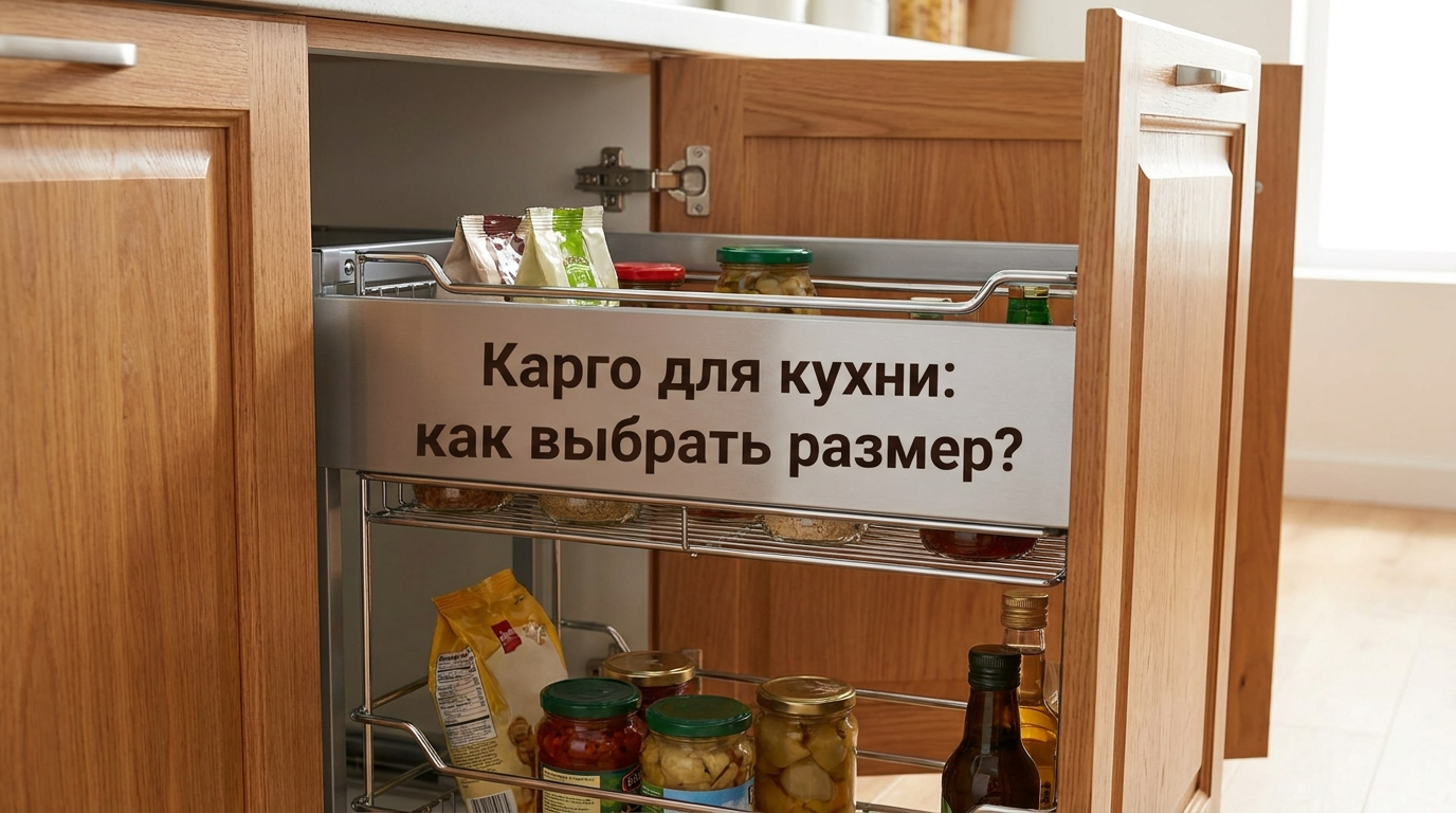 Выдвижные корзины карго в интерьере кухни различных размеров