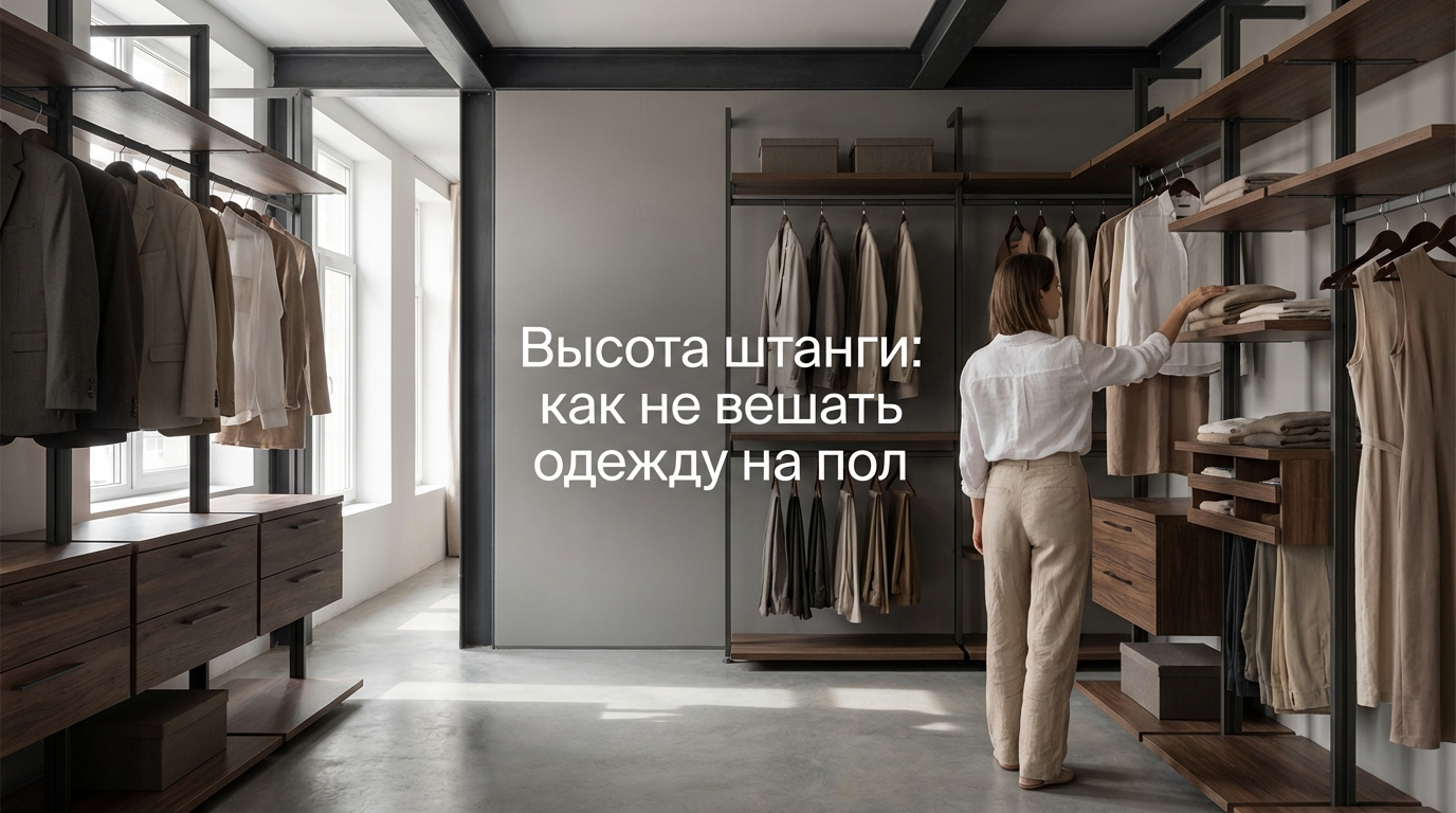 Схема правильной высоты штанги в гардеробной для разной одежды