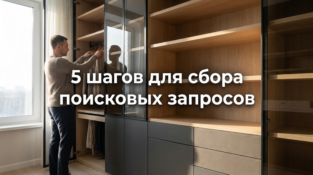Инфографика процесса сбора семантического ядра сайта по пяти этапам