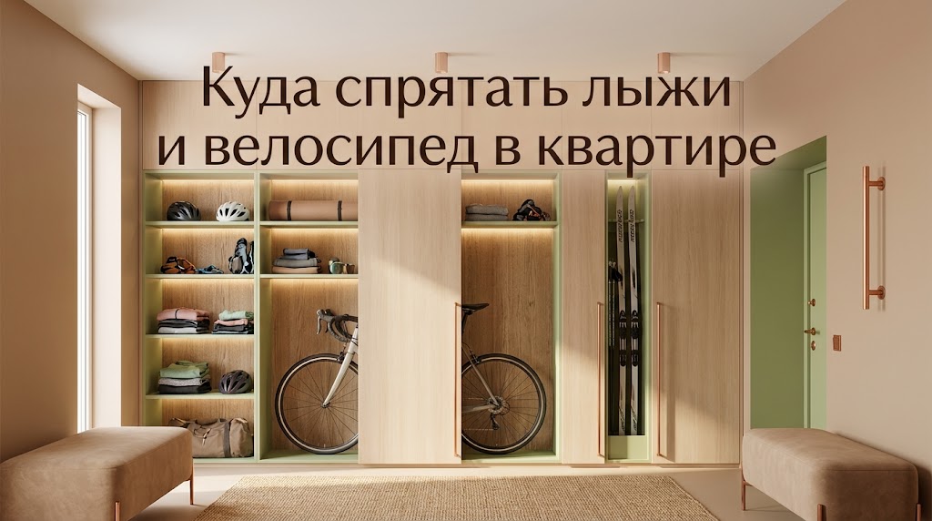 Вместительный шкаф специального назначения для хранения лыж, велосипеда и ковриков