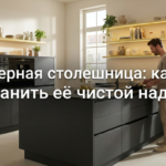 Интерьер современной кухни с контрастной чёрной столешницей