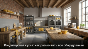 Интерьер кухни домашнего кондитера с удобной рабочей зоной и организованным хранением ингредиентов