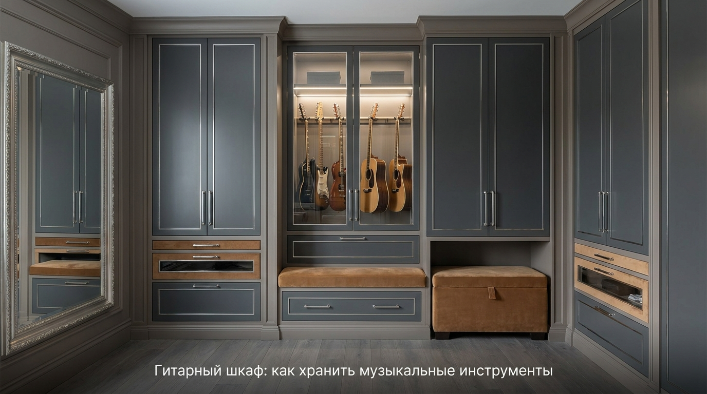 Шкаф с системой климат-контроля для хранения гитары, синтезатора и нотных тетрадей