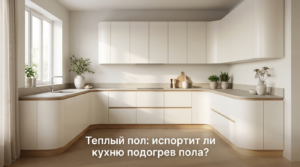 Мебель на кухне с установленным теплым полом под шкафами