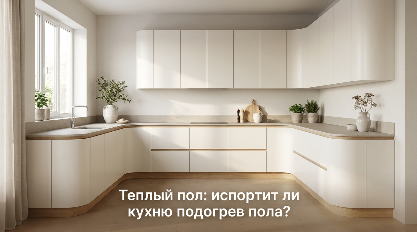 Мебель на кухне с установленным теплым полом под шкафами