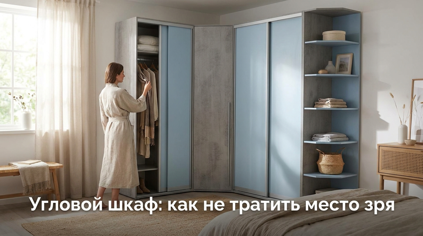 Компактный угловой шкаф для одежды в интерьере небольшого коридора