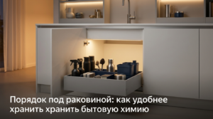 Выдвижная металлическая корзина для хранения чистящих средств в кухонном шкафу под раковиной